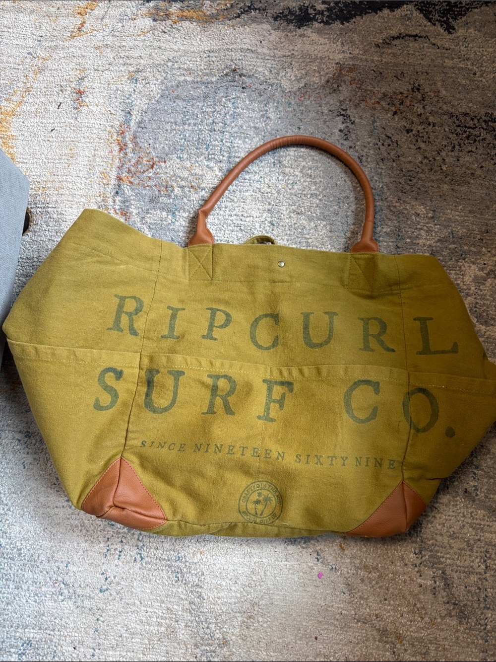 Rip Curl Olive Canvas Tote with Brown Handles